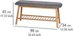 WENKO Entryway Bench with Shoe Storage, Shoe Storage Bench, Shoe Bench with Padded Seat, Bamboo Shoe Rack, Shoe Shelf, Grey, 90 x 45 x 34 cm