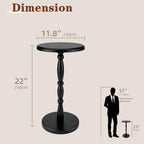SANY DAYO HOME 12" Real Wood Round Drink Table, Small Pedestal Side Table with Decorative Beaded Design, Accent End Table for Living Room and Bedroom, Black