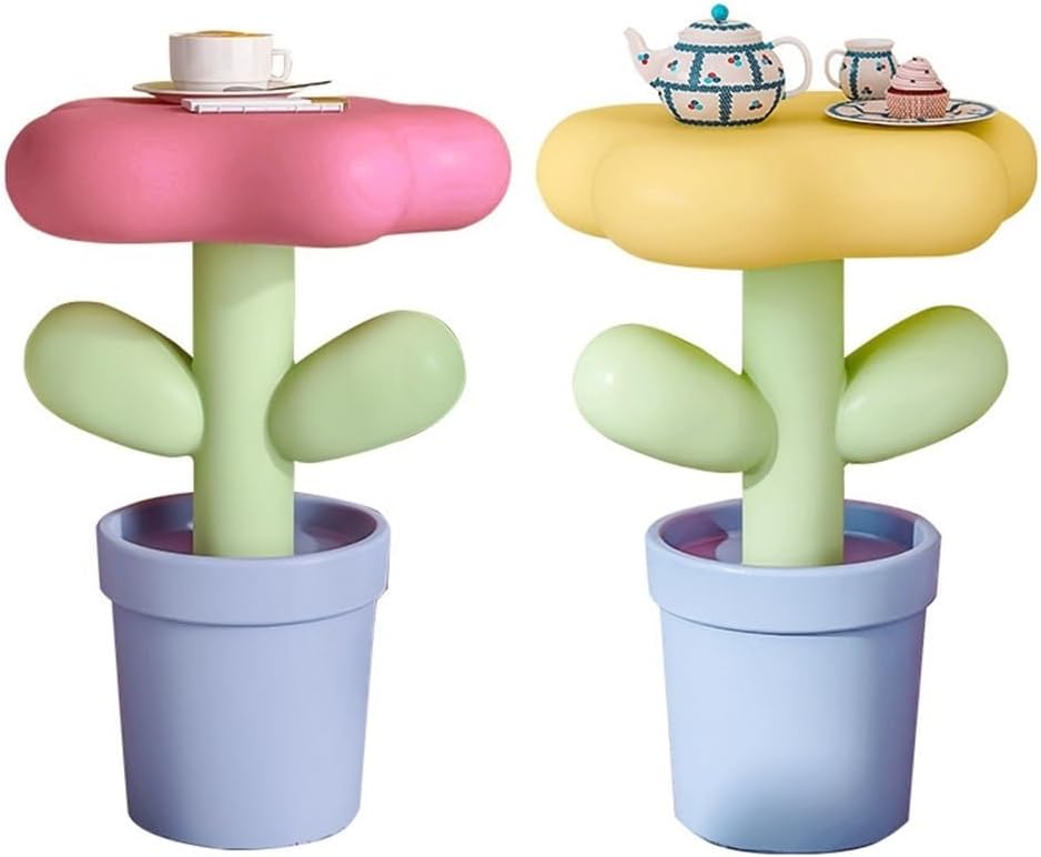 Creative Resin Flower-Shaped Side Table, Distinctive End Table for Apartment Decor, Funky Coffee Table, Cute Small Nightstand for Bedroom, Living Room(Yellow)