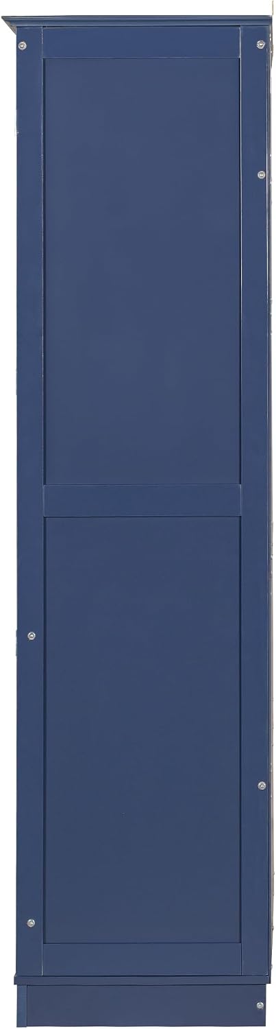 Merax Kitchen Pantry Cabinet with 2 Glass Doors & 4 Large Drawers, Pine Wood Frame & Higher Shelf‌ Height, Freestanding Storage Cabinet for Kitchen Dining Room Living Room, 44.7"x20"x75" (Blue)