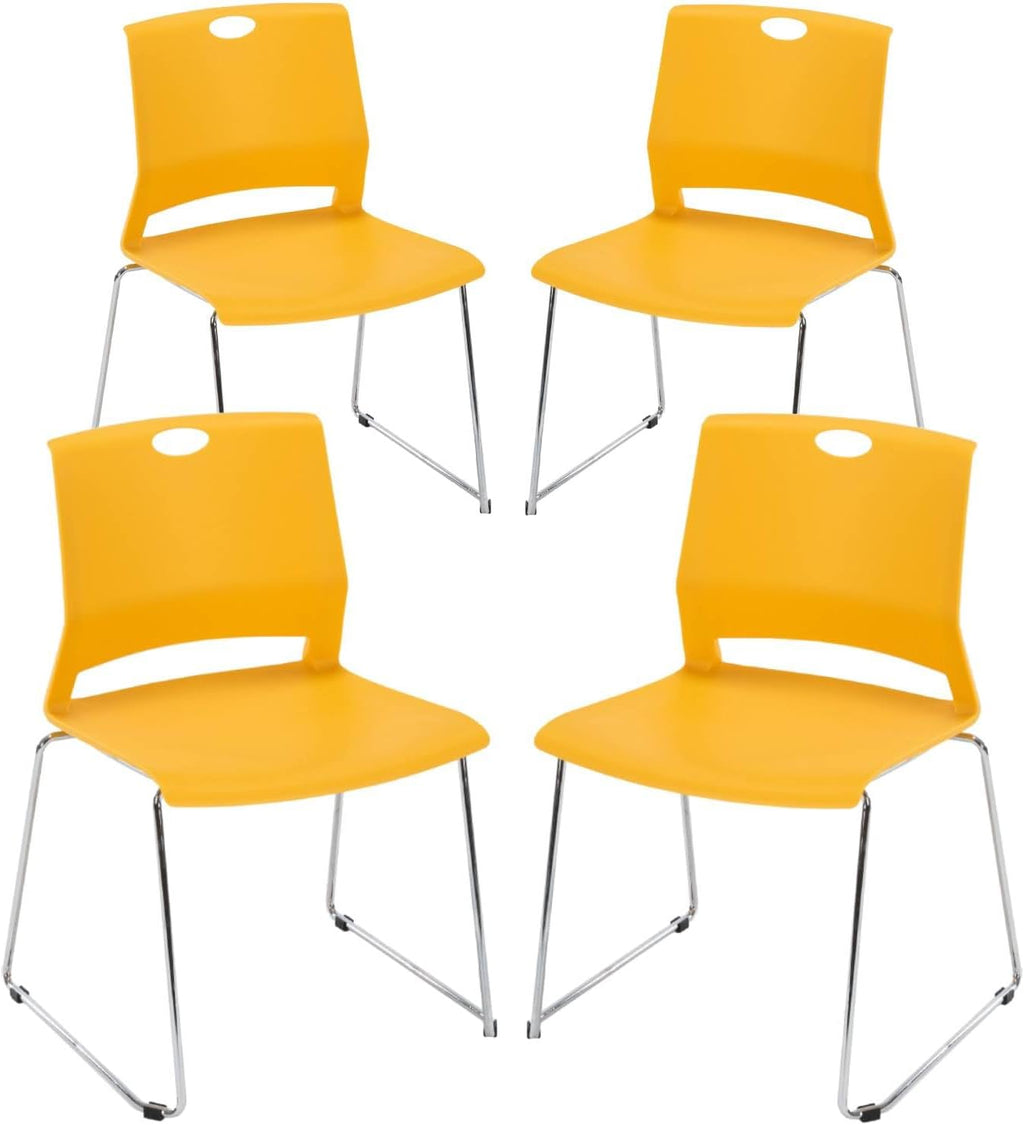 Waiting Room Pack of 4 Plastic Chairs for Office Guest & Reception, Stacking for Meeting Room, Office Lobby, Yellow