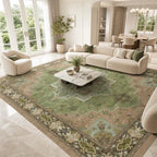AMADA HOMEFURNISHING 8x10 Area Rug for Living Room, Vintage Washable Area Rug Low-Pile & Non-Slip Carpet for Bedroom Dining Room Nursery Home Office, Green