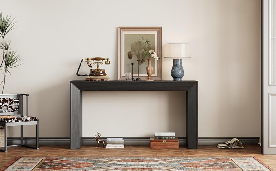 Elegant Console Table,Fireplace Design,Simple and Functional with Wood Veneer Top,for Hallway, Living Room, or Entryway