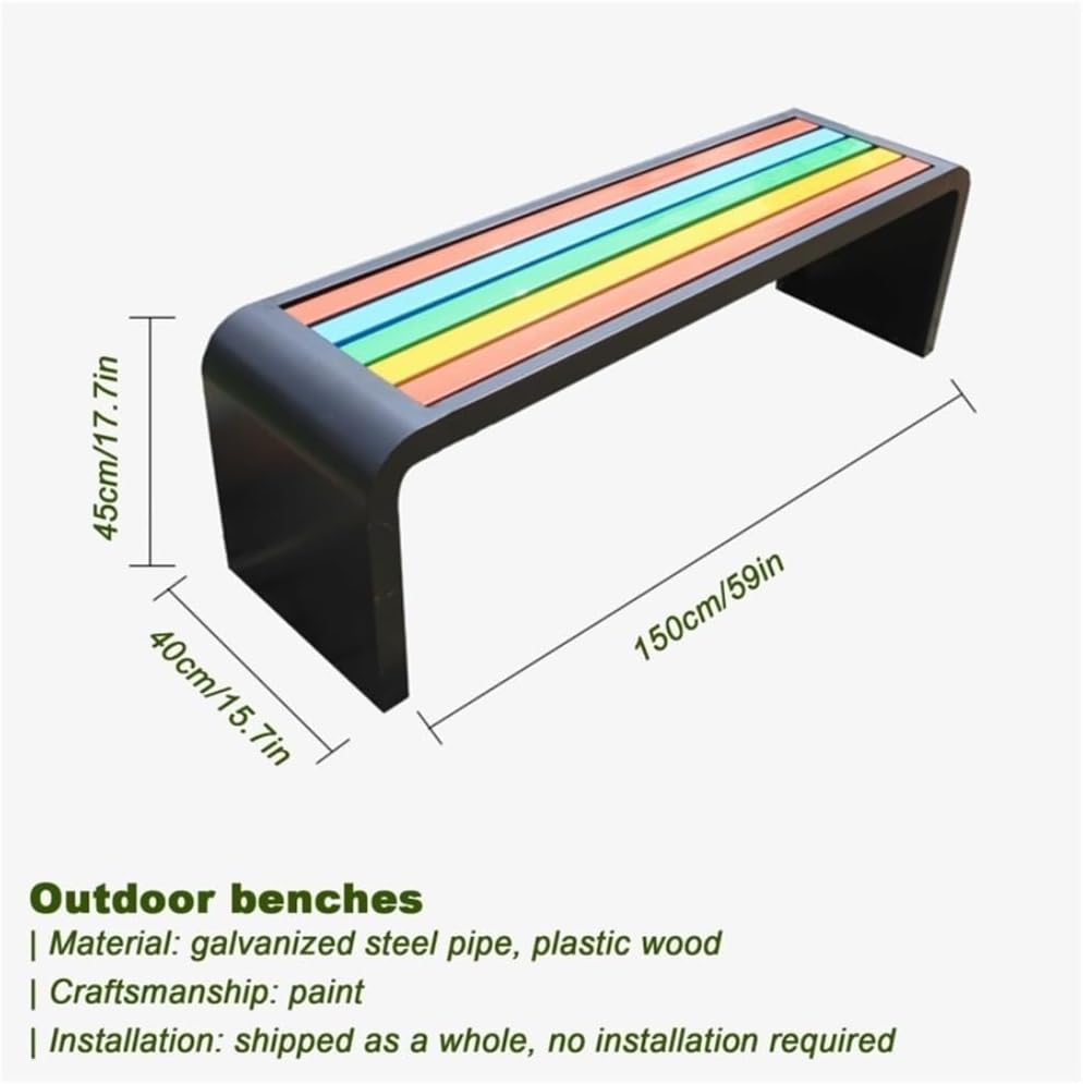 Outdoor Bench, Outdoor Patio Garden Bench, Heavy Duty Galvanized Steel Frame with 500lb Capacity, Slatted Seating for Park, Lawn, Yard, School - Metal Park Bench Garden Bench(Large)