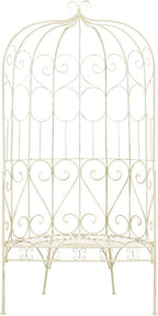 Wrought Iron Garden Bench, 2-Seater Antique White Metal Outdoor Patio Furniture with Decorative Inlays for Backyard, Porch, and Conservatory