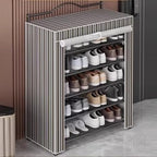 Heavy Duty Foldable Shoe Rack with Cover, Carbon Steel Entryway Organizer for Small Spaces, Breathable Dust-Proof Storage Unit for Boots and Sneakers, Easy Assembly Space Saving Design for Home Use
