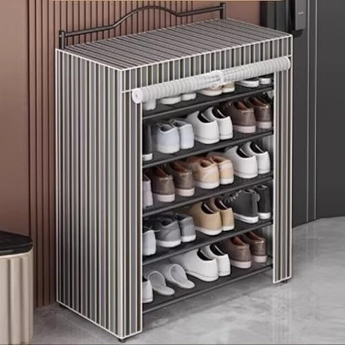 Heavy Duty Foldable Shoe Rack with Cover, Carbon Steel Entryway Organizer for Small Spaces, Breathable Dust-Proof Storage Unit for Boots and Sneakers, Easy Assembly Space Saving Design for Home Use