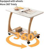 Mobile C-Shaped End Table with Wheels Wood Snack Table Rolling Sofa Side Table Slides Under Couch for Living Room Small Spaces Heavy Duty(Brown,80 cm)