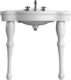 Jasmine White Console Bathroom Sink 32.5" Wide 2 Spindle Pedestal Leg Supports Heavy Duty Porcelain Wall Mount Console Sink With Overflow and Widespread Faucet Holes Renovators Supply Manufacturing