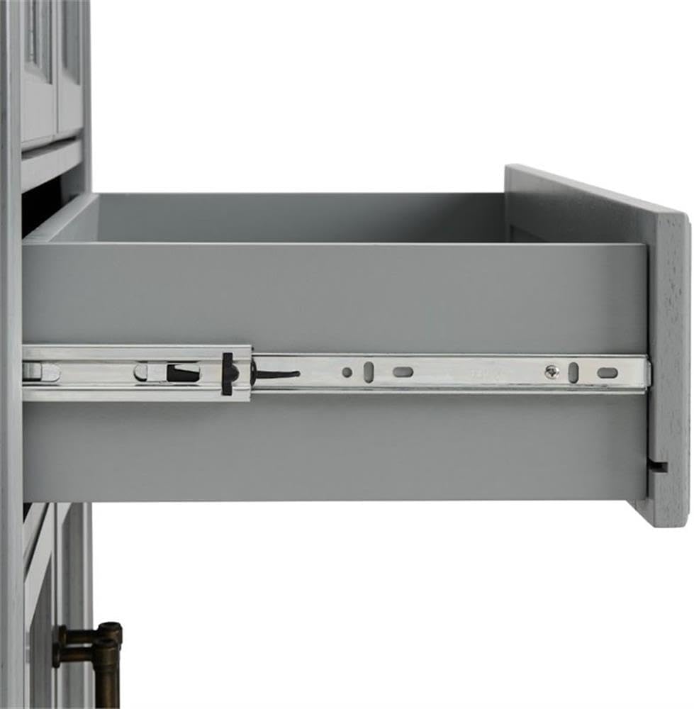 MAKLAINE Traditional Wood 4 Door Pantry, 67.75" H x 23.75" W x 15" D, MDF and Rubberwood, Distressed Gray/Black Finish, Adjustable Shelves, Full-Extension Drawer, Modern Farmhouse Kitchen Storage