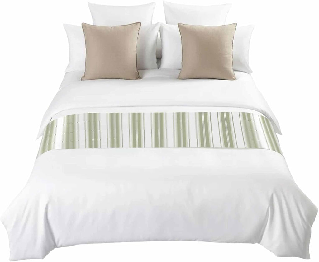 Sage Green Striped Bed Runner Scarf King Size, Modern Thin Line Vertical Stripes Luxury Bed Throw Runners & Scarves for Twin Full Queen King Foot of Beds, Bedroom Hotel Decoration, 94"x20"