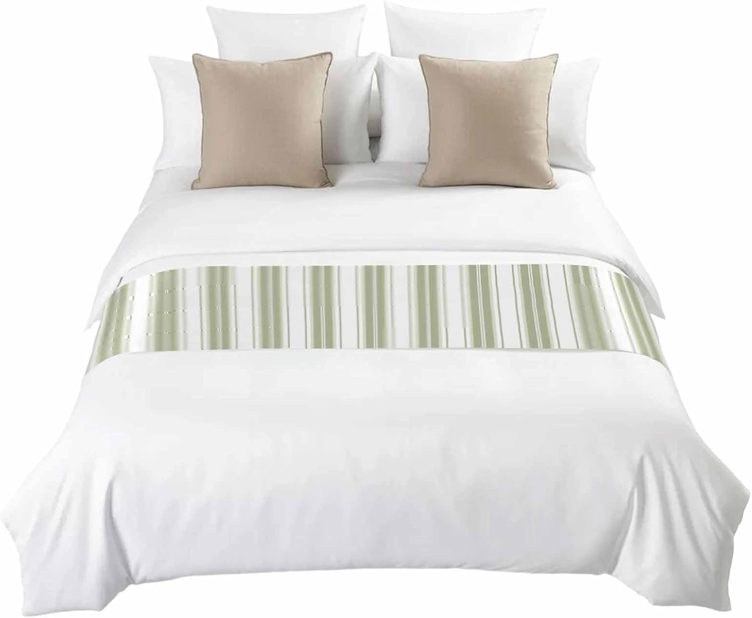 Sage Green Striped Bed Runner Scarf King Size, Modern Thin Line Vertical Stripes Luxury Bed Throw Runners & Scarves for Twin Full Queen King Foot of Beds, Bedroom Hotel Decoration, 94"x20"