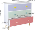 Modern Nightstand with 3 Drawer, Wooden Bedside Table for Kids Room, Toddler Childs Storage Cabinet with Euro Glides, Safety Anti-Tip Design, Easy Assembly, Colorful Finish, 2026 Upgrade (Colorful)