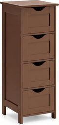 VINGLI 4-Drawer Bathroom Storage Cabinet, Slim Freestanding Floor Cabinet Organizer, 11.8" W x 11.8" D x 32.1" H, Narrow Linen Cabinet for Toiletries, Towels, Toilet Paper, Walnut Brown