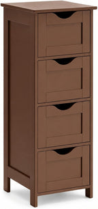 VINGLI 4-Drawer Bathroom Storage Cabinet, Slim Freestanding Floor Cabinet Organizer, 11.8" W x 11.8" D x 32.1" H, Narrow Linen Cabinet for Toiletries, Towels, Toilet Paper, Walnut Brown