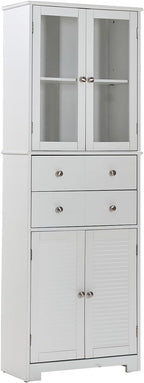 67" Tall White Kitchen Pantry Cabinet - Ample Storage with Doors & Drawers for Food, Bathroom Essentials & Craft Supplies!