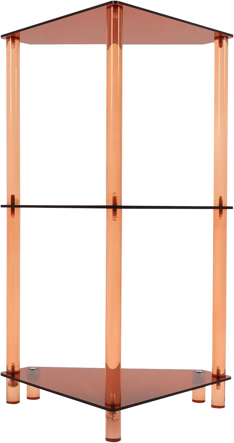Brown Triangle Acrylic Side Table, 3 Tier Triangle End Table, 22.05lbs Capacity Small Side Table for Living Rooms, Bedrooms, Offices (Brown, 11.8'' L x 11.8'' W x 26'' H)