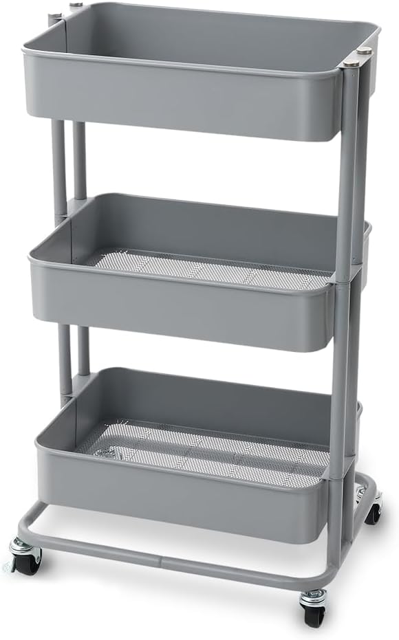 Iris Plaza Kitchen Wagon, Seasoning Rack, Basket Storage, 3 Tiers, with Wheels, Width 17.5 x Depth 13.8 x Height 30.7 inches (44.5 x 35 x 78 cm), Gray
