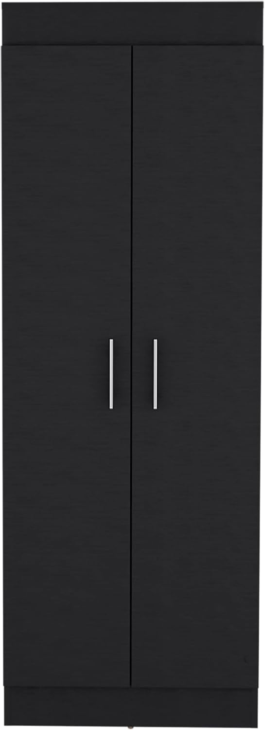 Modern Kitchen Pantry, Black Storage Cabinet with 2 Doors and Multiple Shelves, Engineered Wood, for Dining Room, Easy to Clean