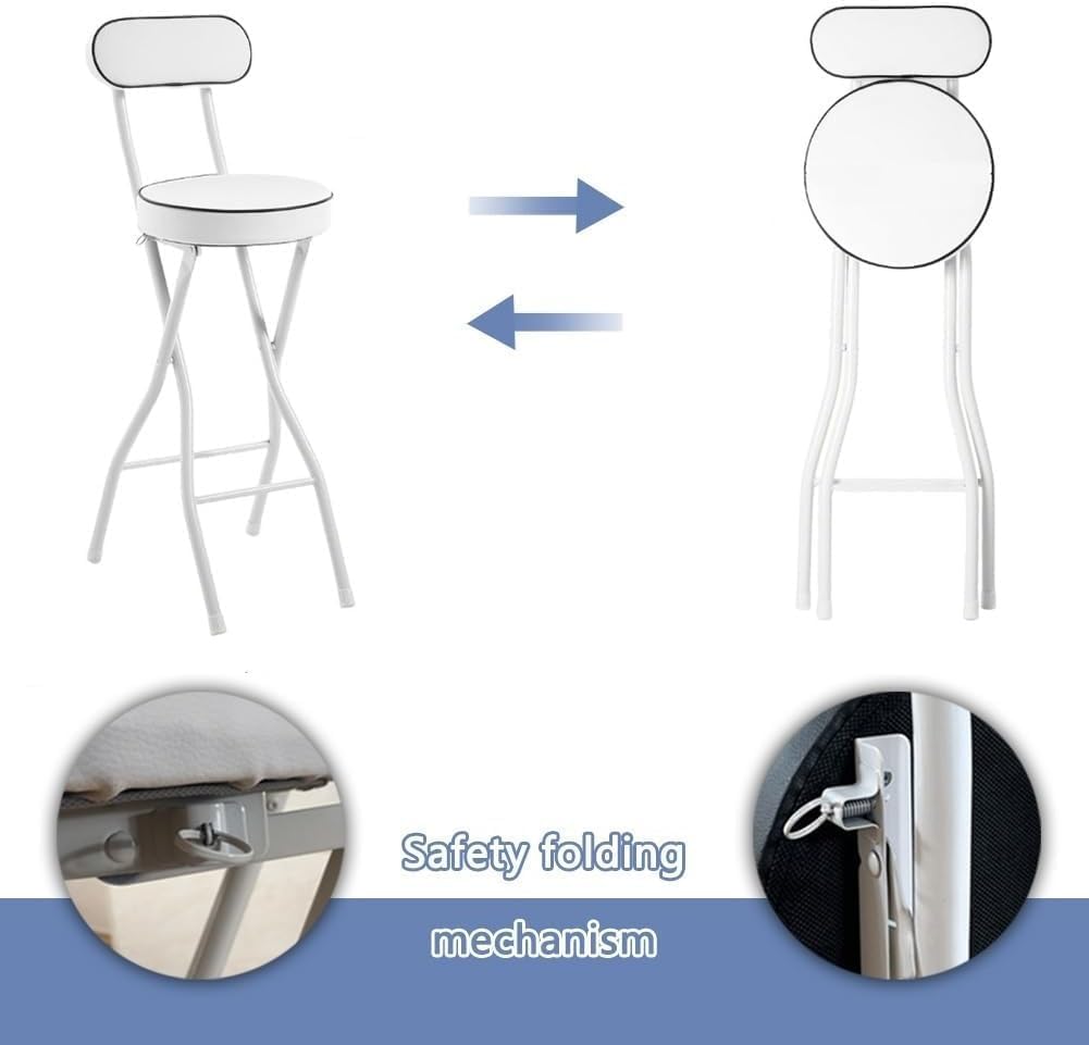 Folding Bar Stool with Steel Frame and Comfortable Back for Home Kitchen Events Padded Tall Chair(Black,70cm/27.5in)