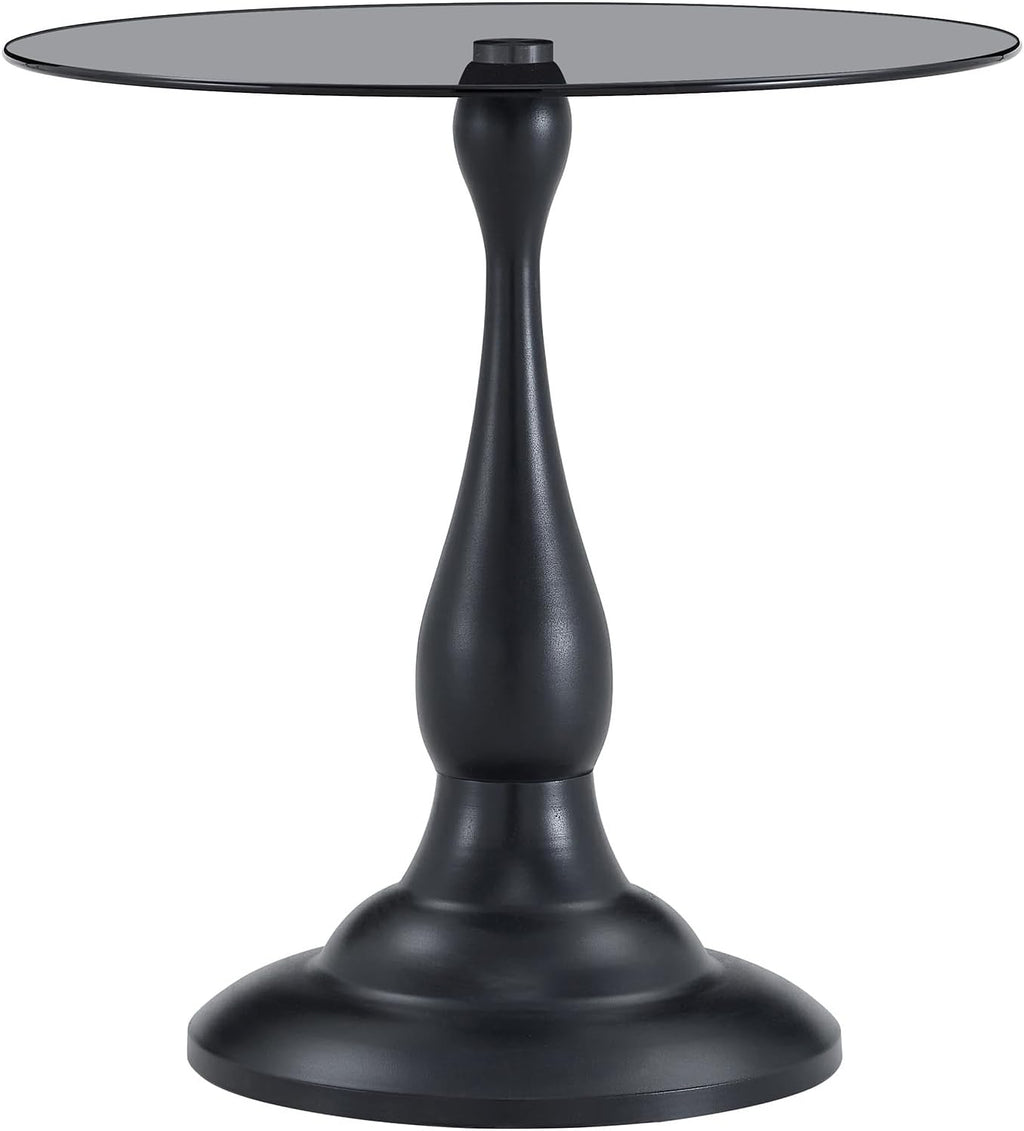 Modern Round Side Table, Gray Glass Top End Table with Black Metal Pedestal Base, Elegant Small Accent Side Tables for Living Room, Bedroom, Corner, and Office