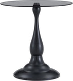 Modern Round Side Table, Gray Glass Top End Table with Black Metal Pedestal Base, Elegant Small Accent Side Tables for Living Room, Bedroom, Corner, and Office