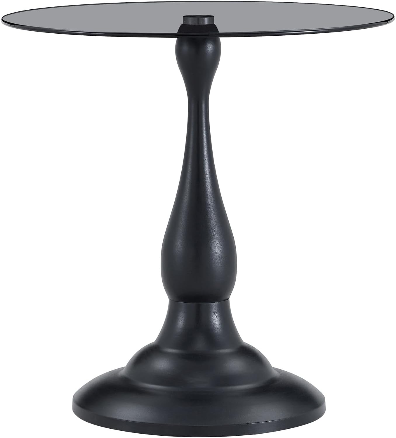 Modern Round Side Table, Gray Glass Top End Table with Black Metal Pedestal Base, Elegant Small Accent Side Tables for Living Room, Bedroom, Corner, and Office