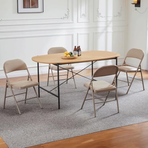 Padded Folding Chairs Set of 2, Portable Stackable Acrylic with Cushion for Outdoor Activities, Indoor Gatherings, Living Rooms and Office Meetings, Khaki