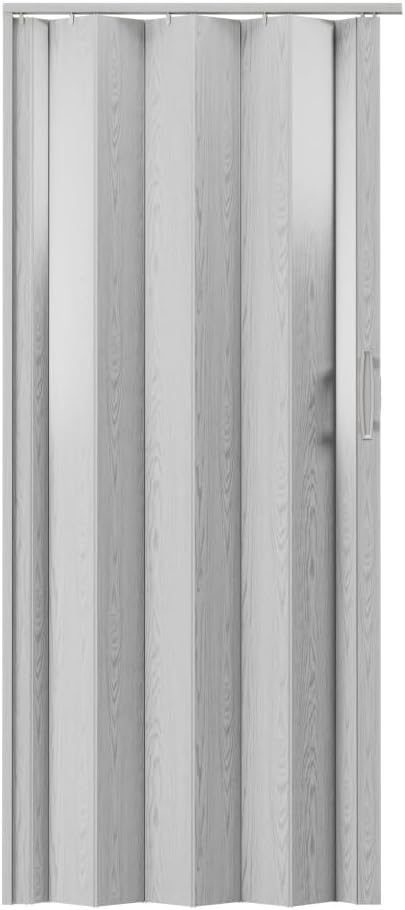 36 x 80 Inch Accordion Door - PVC Foldable Interior Folding Door with Trimmable Height, Track Hardware Kit, Magnetic Closure for Closet Bedroom Room Divider, Grey