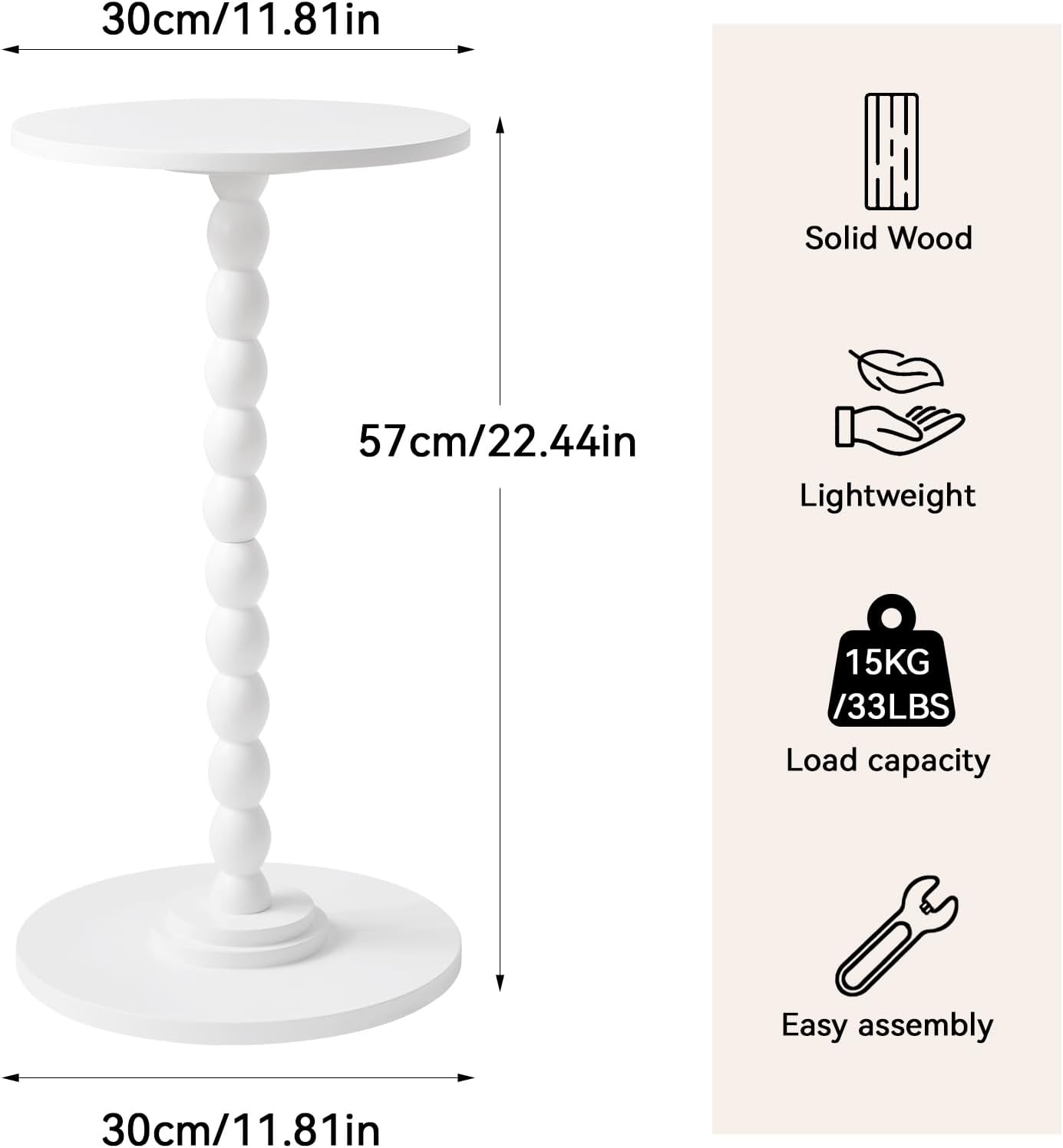 Aibiju Side Table, Wood Round Drink Table, Small End Table, Weighted Base Pedestal Table for Living Room, Bedroom, Modern White YD-RST001W