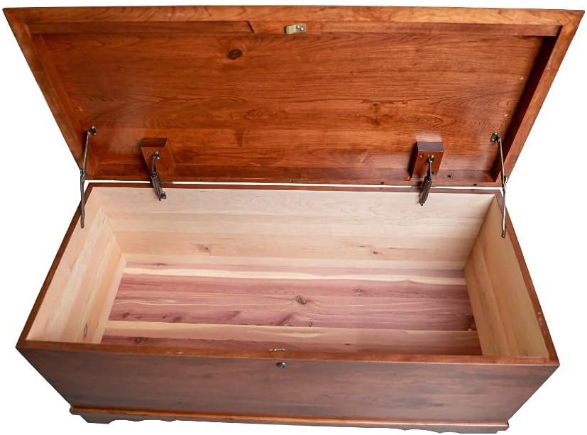 Rustic Red Door Co. Cedar Hope Chest with Waterfall Top, Amish Made Wooden Storage Trunk Box for Bedroom, Blanket, Clothes, Anti-Slam Hinges and Lock, 42", Rustic Cherry Wood, W. Cherry Stain