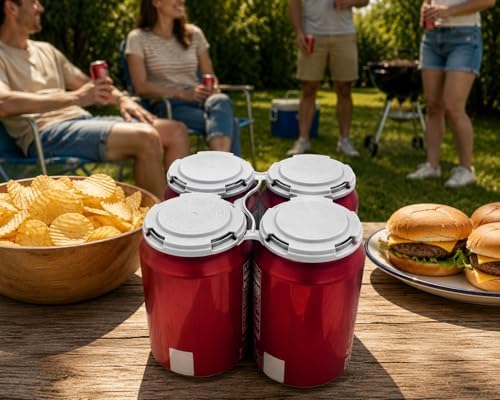 Reusable White Can Holder Carrier, Four Can, Pack of 20 | Snap Off Carrier For 12 oz & 16 oz Cans | Brewery Homebrewing Beverage Canning & Transport | 100% Recycled Plastic, USA Made | Bits N Things