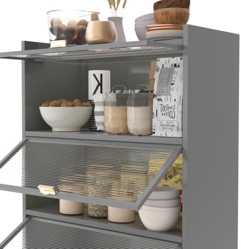 Anveffeg 73" Tall Kitchen Pantry Cabinet, 6 Tiers Flip Door with Pegboard Spacious, Adjustable Metal Pantry Storage Cabinet, Anti-Tip Design Hutch for Kitchen, Dining Room, Living Room Grey