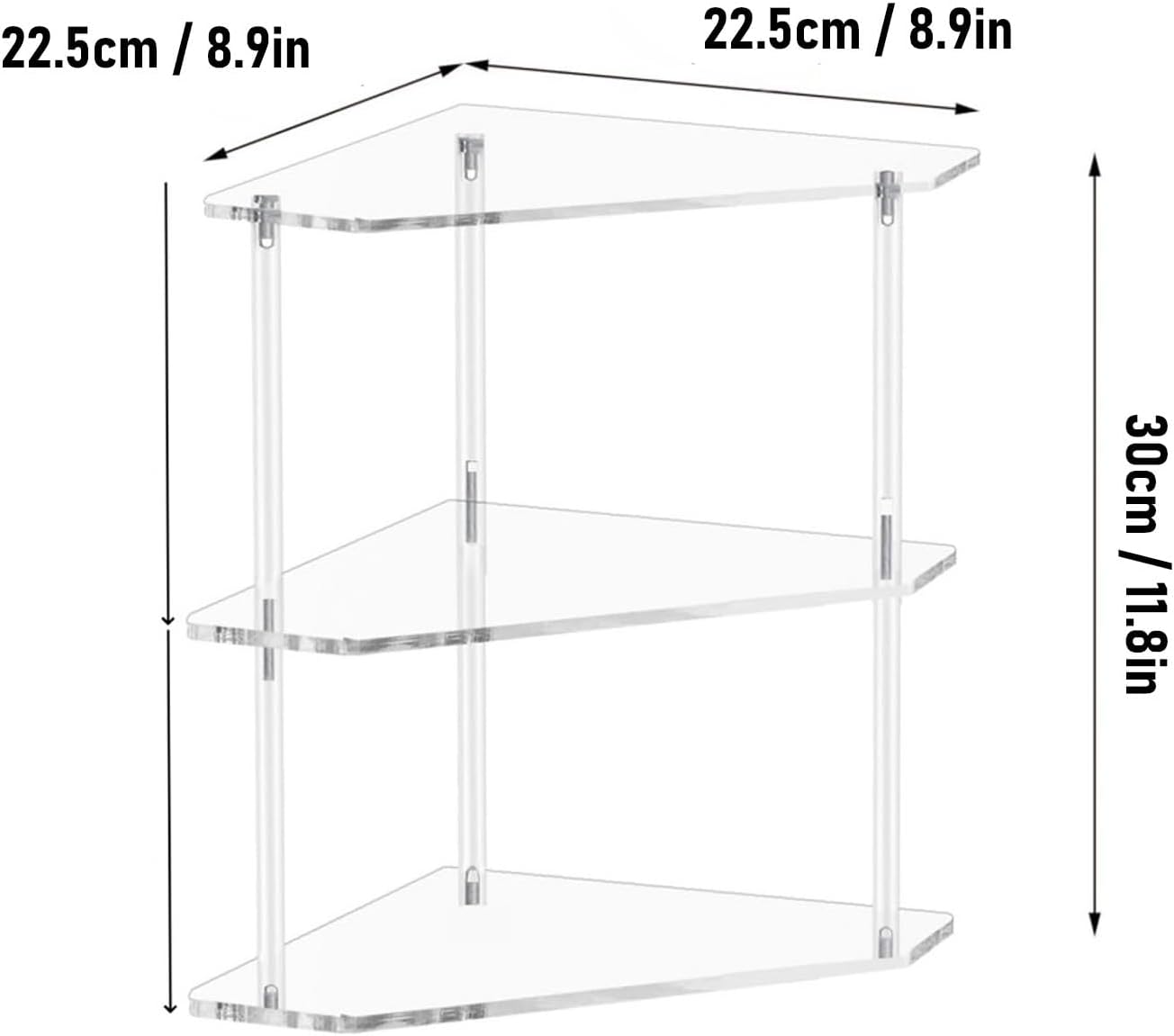 Acrylic Corner Side Table, 3 Tier Triangular End Table, Small Side for Living Room Bedroom Study Arrangement, Stable and Space Saving, 8.9 X 8.9 X 11.8in