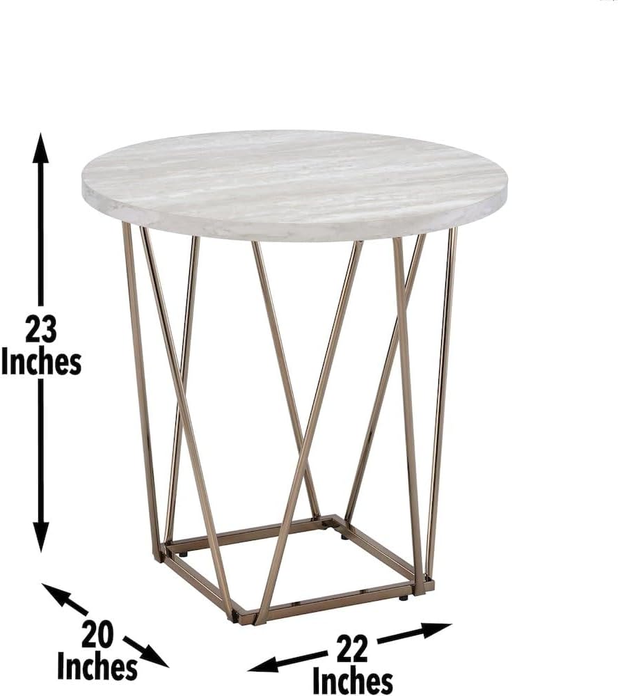 Starlight Canyon Home Faux Marble Top End Table, 24" H, Metal Tube Construction, Easy Assembly, Adjustable Levelers, Gray/White