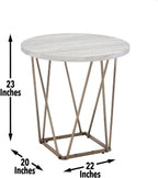 Starlight Canyon Home Faux Marble Top End Table, 24" H, Metal Tube Construction, Easy Assembly, Adjustable Levelers, Gray/White