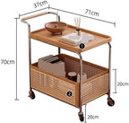 Sofa Side Table Side Table Second-Hand Trolley Wood Rattan Living Room Mobile Storage Rack Double Layer with Wheels Dining Sideboard Home End Table for Couch