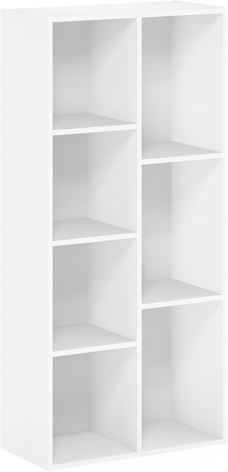 Furinno LUDER Book Shelf, 7-Cube Bookshelf, Bookcase with Open Shelves, 9.4 x 19.5 x 41.7, Easy Assembly, for Living Room, Bedroom, Home Office, Plain White