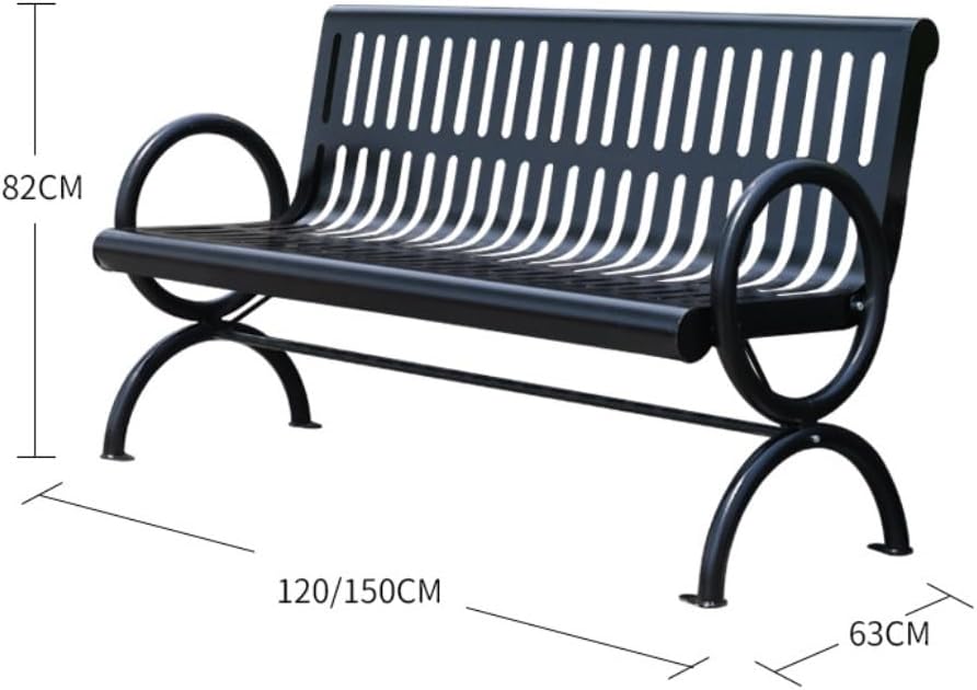 Patio Benches for Outdoors Outdoor Iron Park Chair Double Black Metal Bench Backrest Community Square Welded Seat Garden Benches for Outdoors