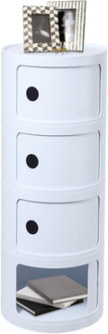 4 Tier Rounded Cabinet, Round Nightstand Detachable End Table with Storage Lightweight Side Table, Round End Table with Storage for Living Room Bedroom Bathroom Kitchen (White)