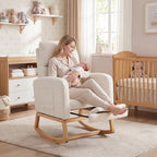 AVAWING Nursery Rocking Chair with Footrest,Upholstered, Side Pocket,Beige