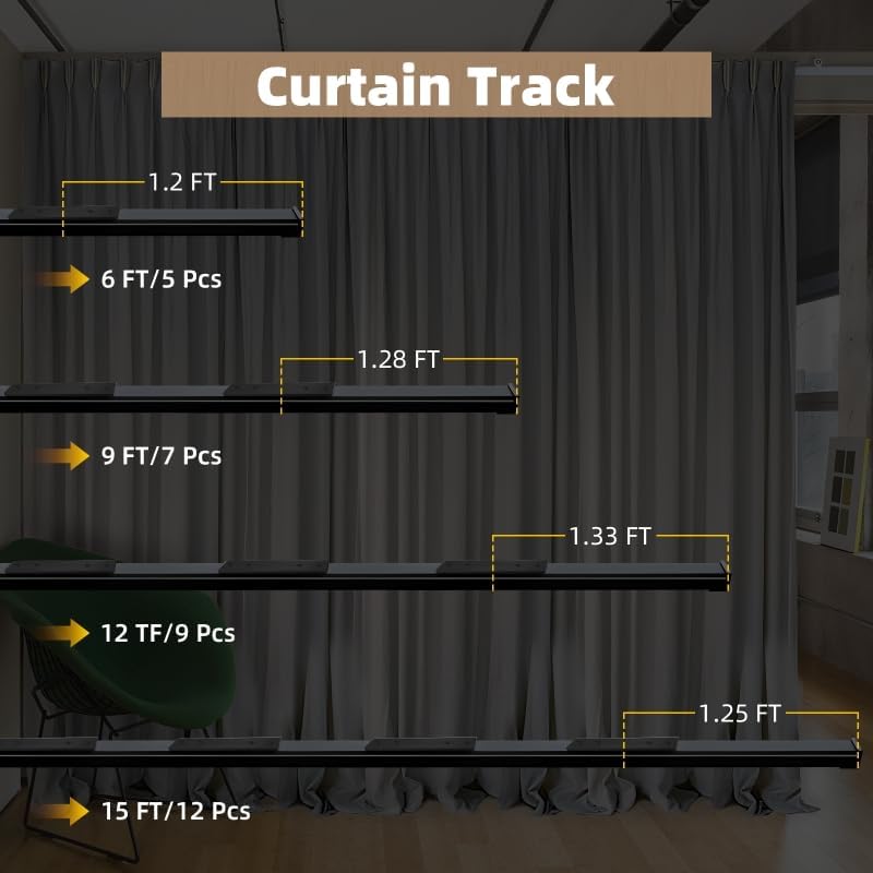 MLOQI Curtain Tracks Ceiling Wall Mounted with Soundproof Strips, Curtains Tracks Rails System, Black Ceiling Track for Curtains 3-6 Feet