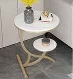 Rock Slab Side Table Fashion Round Living Room Small Coffee Balcony Sofa Corner(Gray,60 * 50cm)
