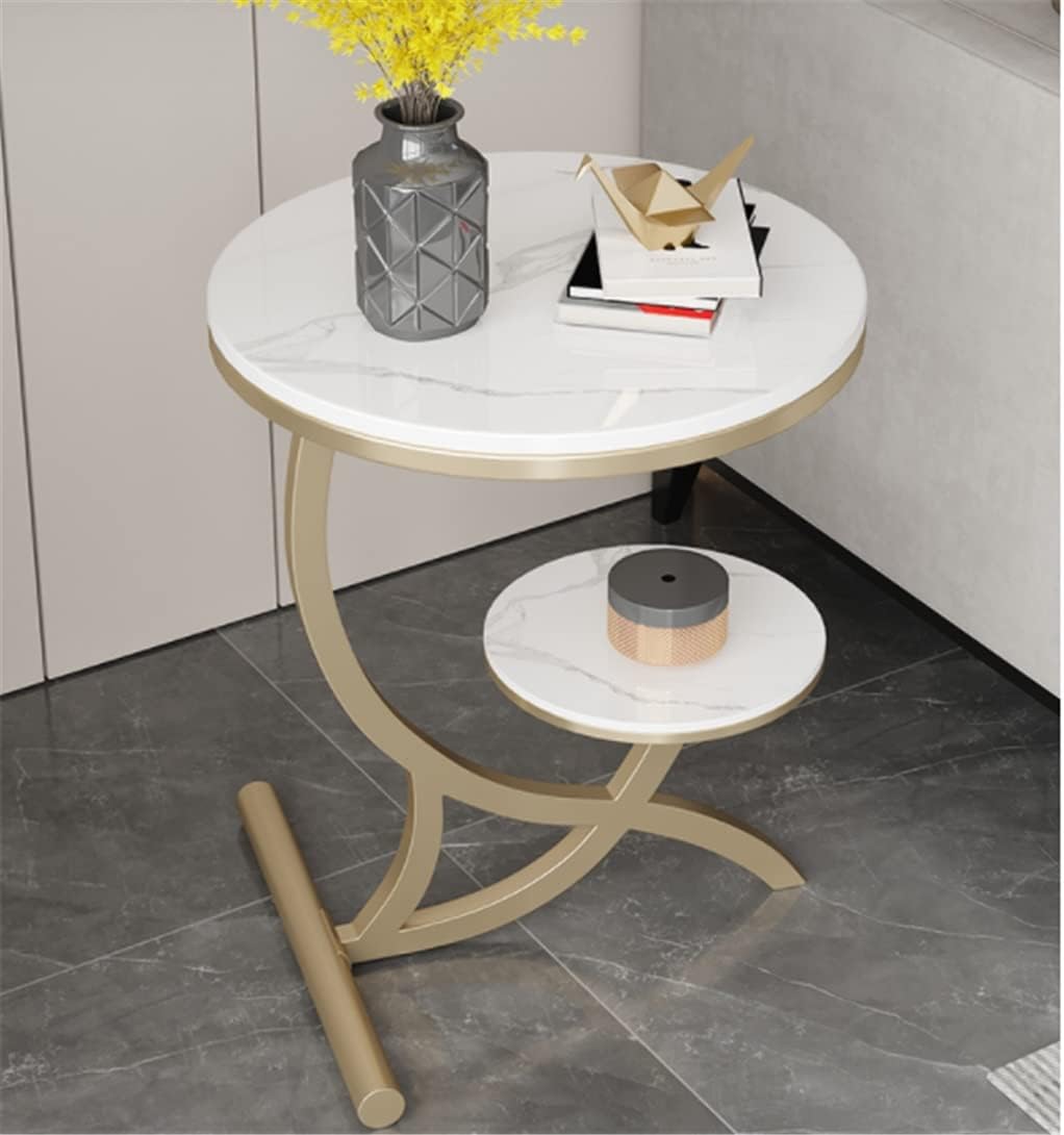 Rock Slab Side Table Fashion Round Living Room Small Coffee Balcony Sofa Corner(Gray,60 * 50cm)