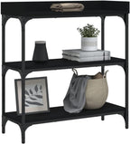 Console Table Black Engineered Wood with Metal Frame 29.5 x 11.8 x 31.5 in, Minimalist Accent Table for Living Room or Foyer, Durable Side Tables with Adjustable Feet and Spacious Storage