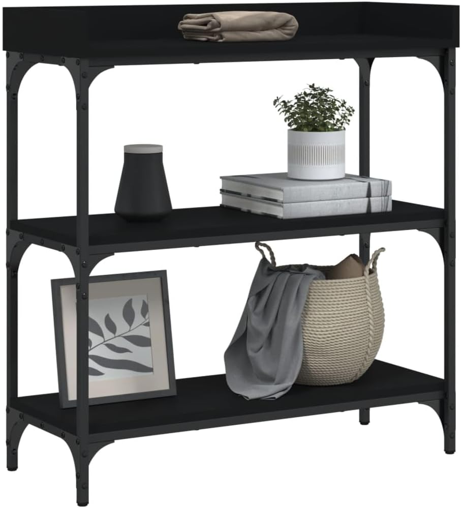 Console Table Black Engineered Wood with Metal Frame 29.5 x 11.8 x 31.5 in, Minimalist Accent Table for Living Room or Foyer, Durable Side Tables with Adjustable Feet and Spacious Storage