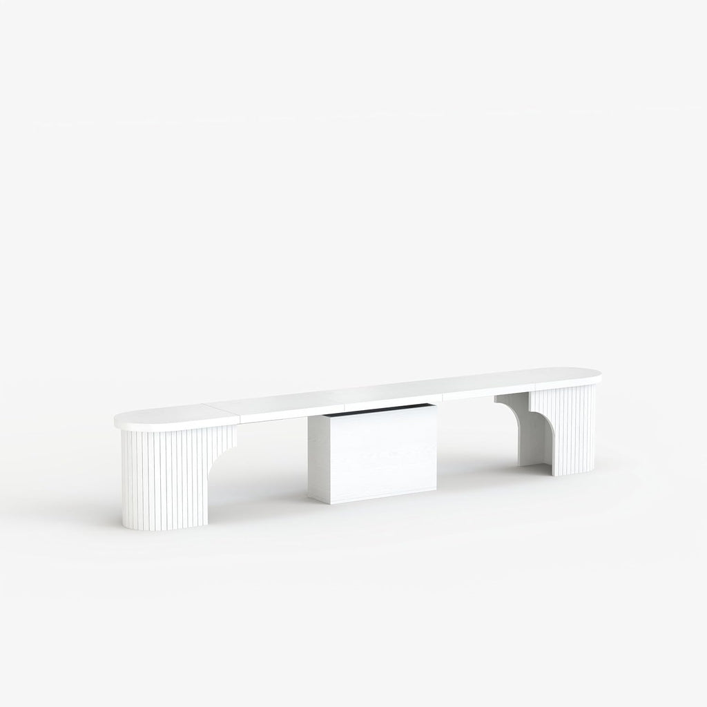 AF ARTISAN FURNITURE Oval Extendable Dining Bench, Extendable MDF (39"-102"), Seats 1-4, Space-Saving Design for Kitchen & Dining, Simple Installation(White)