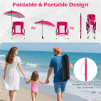 Portable Beach Chair with Detachable Umbrella, Pink, 600D Oxford Fabric, UPF 50+, 330 lbs Capacity, Includes Carry Bag