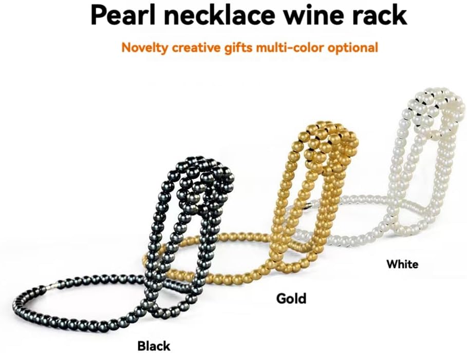 Artificial Pearl Necklace Wine Rack, Floating Countertop Wine Bottle Holder, Elegant Decor for Home Bar Kitchen & Living Room(White)