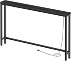 HOOBRO 55.1" Narrow Console Table with Power Outlets, 5.9" Behind Couch Table with Charging Station, Long Sofa Table, Skinny Entryway Table for Living Room, Hallway, Foyer, Black BB145UXG01